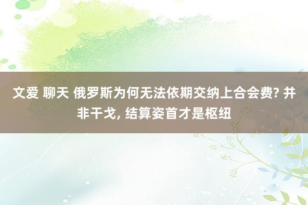 文爱 聊天 俄罗斯为何无法依期交纳上合会费? 并非干戈， 结算姿首才是枢纽