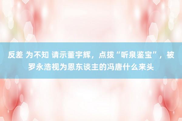 反差 为不知 请示董宇辉，点拨“听泉鉴宝”，被罗永浩视为恩东谈主的冯唐什么来头